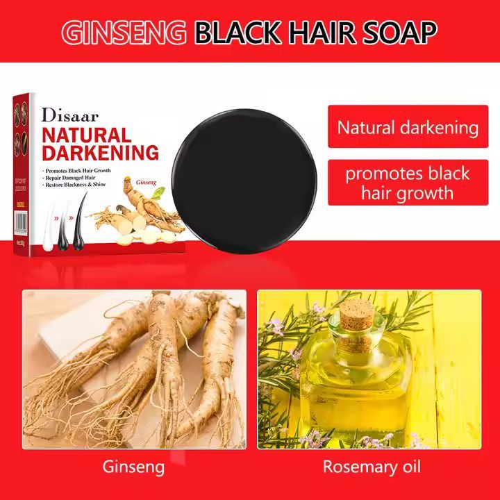Disaar Ginseng Black Soap Promotes Anti-Grey Hair Darkening Repairs Damaged Hair and Enhances Black Hair Growth Products Basic Cleaning, Hair Natural Darkening