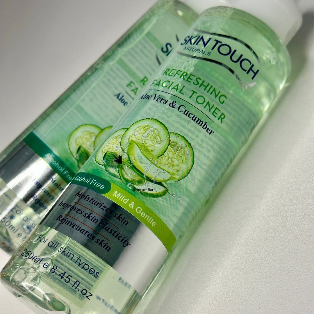 Skin Touch Refreshing Facial Toner With Aloe Vera & Cucumber Extract Cleanses, Freshens and Stimulates Skin Formulated For All Skin Types Contains Natural Extracts Anti-aging and Exfoliating