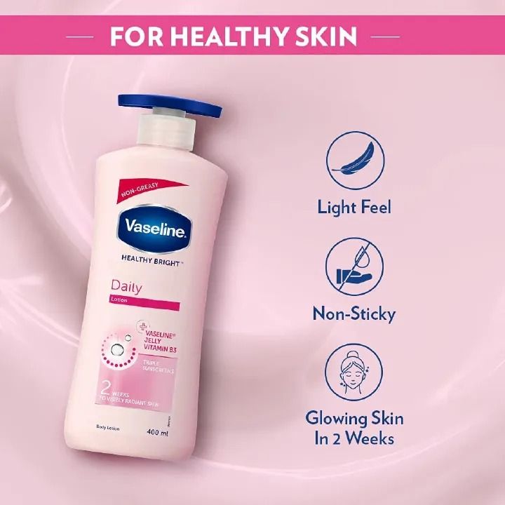 2 Packs Vaseline Daily Brightening Even Tone Body Lotion + Oil for Glowing Skin, with Vitamin B3 & Triple Sunscreens - 400ml For Radiant Looking Skin in 2 Weeks Vaseline Body Lotion 400ml + 200ml
