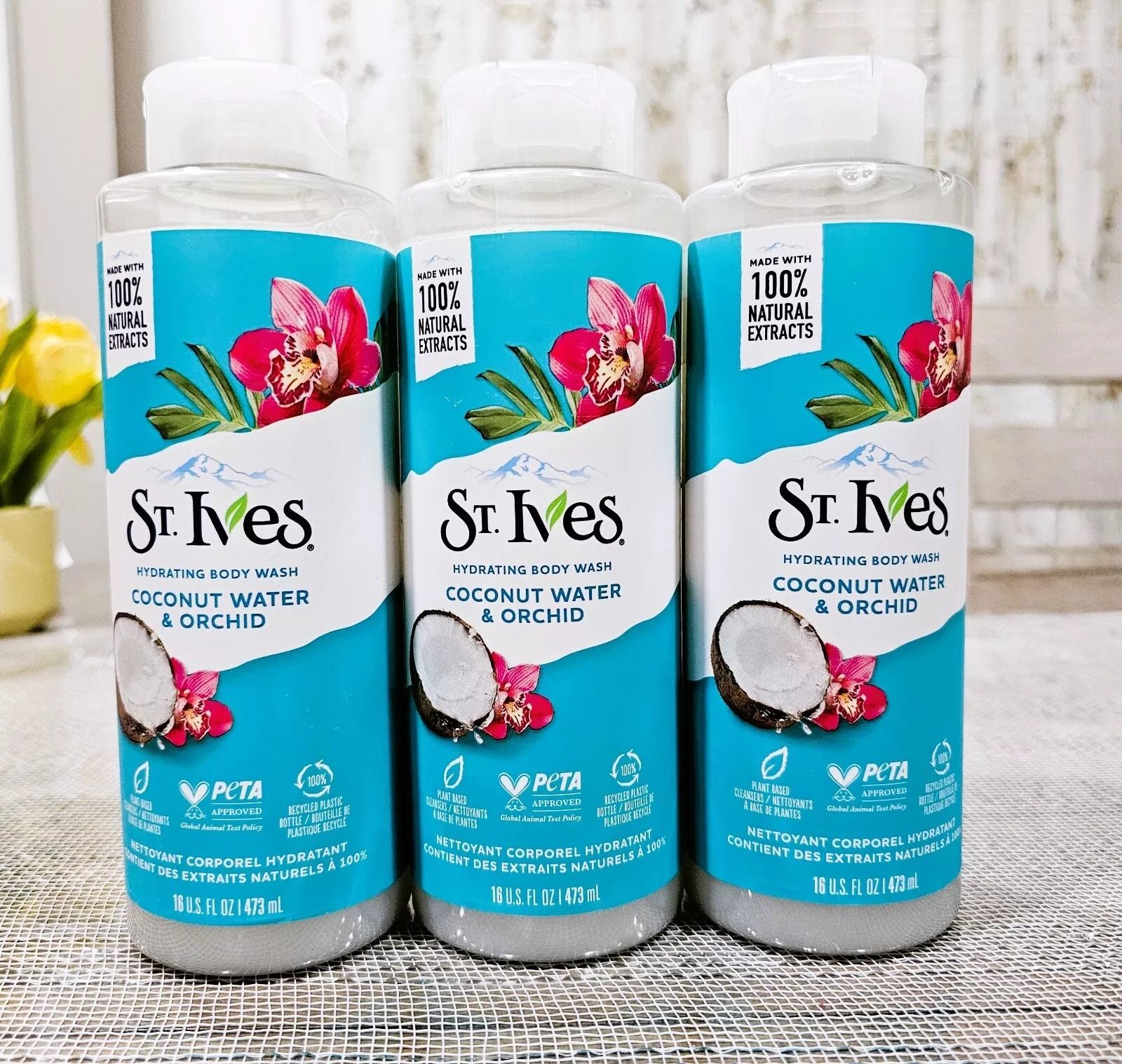 St. Ives Hydrating Body Wash COCONUT WATER & ORCHID 16 oz All Natural, Animal Cruelty-Free, Hydrating, Paraben-Free, Dermatologist Tested, Made with 100% Natural Extracts, Plant-Based