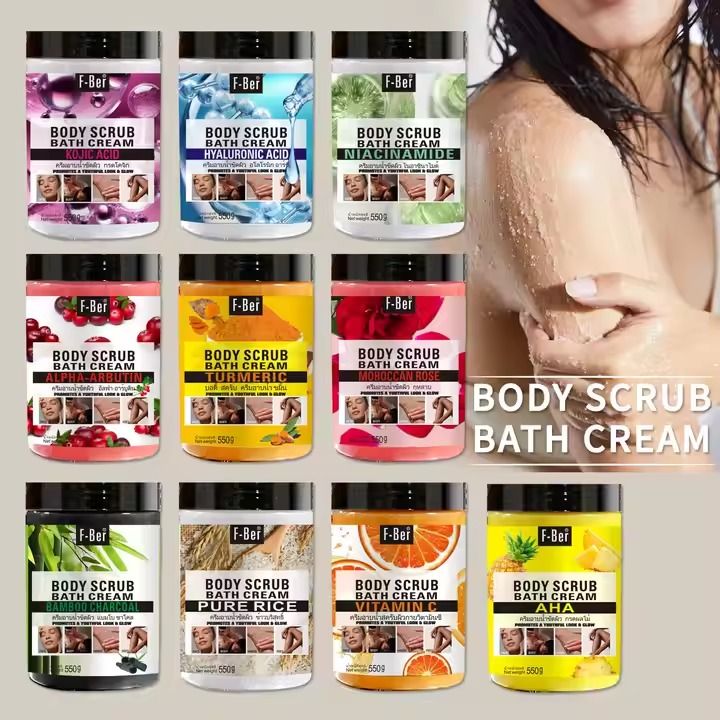 Body Whitening AHA Body Scrub Bath Cream Brightening Bathing Clears Knuckles Face Dark Spots Exfoliating Skincare 	 Deep cleansing. Exfoliating, Brightening Deep Moisturizing