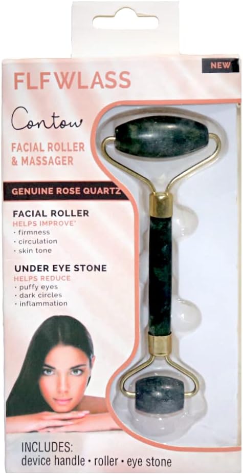 Flawless Contour Vibrating Facial Roller & Massager, Rose Quartz Portable and Travel-Friendly Controlled Vibrating Technology with Genuine Rose Quartz Stone
