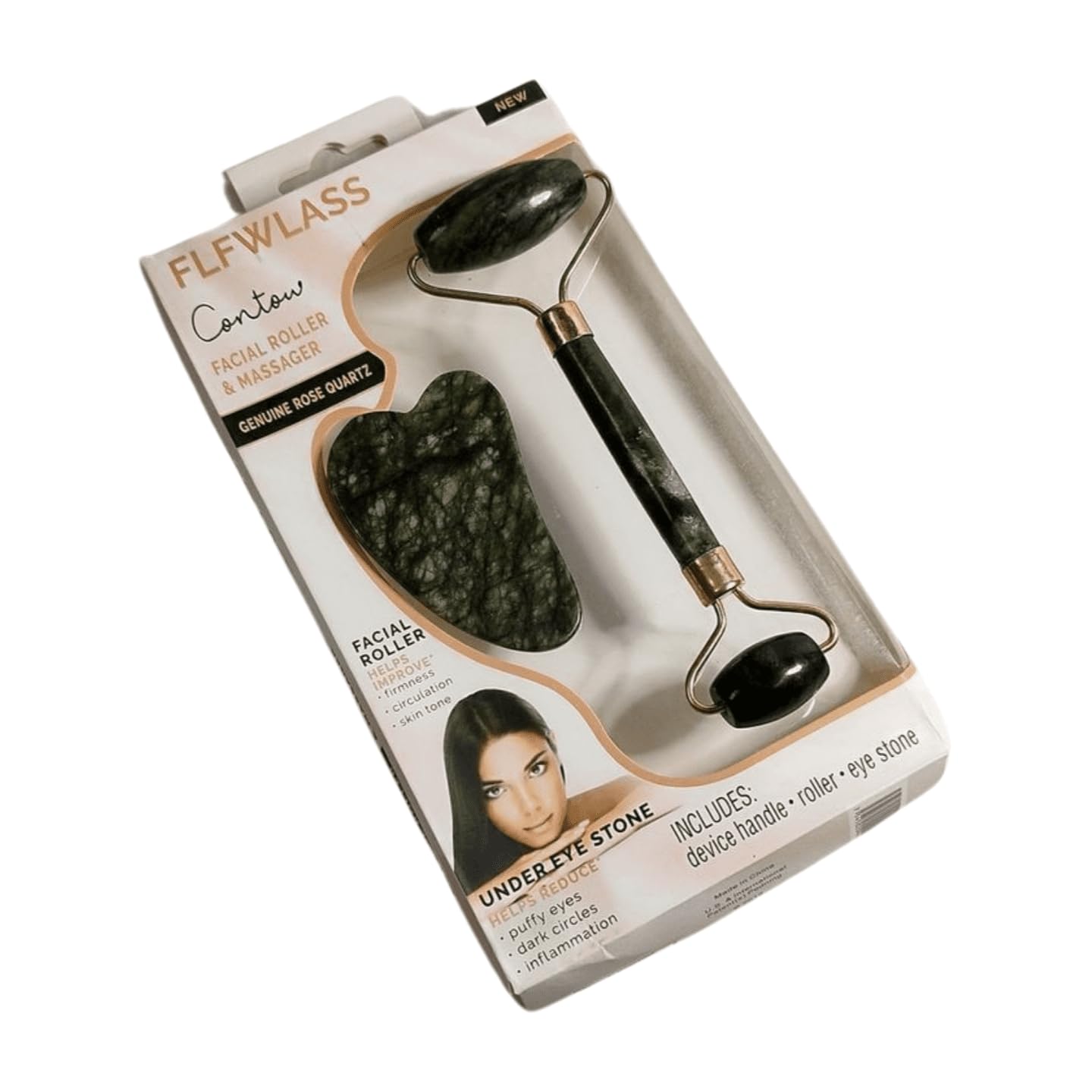 Flawless Contour Vibrating Facial Roller & Massager, Rose Quartz Portable and Travel-Friendly Controlled Vibrating Technology with Genuine Rose Quartz Stone