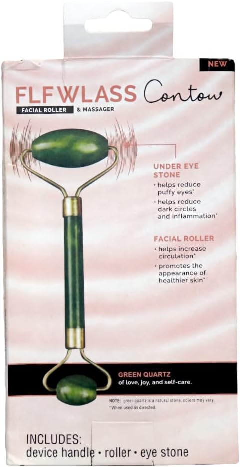 Flawless Contour Vibrating Facial Roller & Massager, Rose Quartz Portable and Travel-Friendly Controlled Vibrating Technology with Genuine Rose Quartz Stone