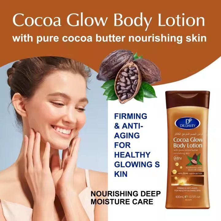 DR.DAVEY 400 ML Cocoa Body Lotion 24h Hydration Deep Moisturizing Soothes Dryness Skin Repair Use for Skin Moisturize, Whiten, Nourish, Lighten Cocoa Body Lotion