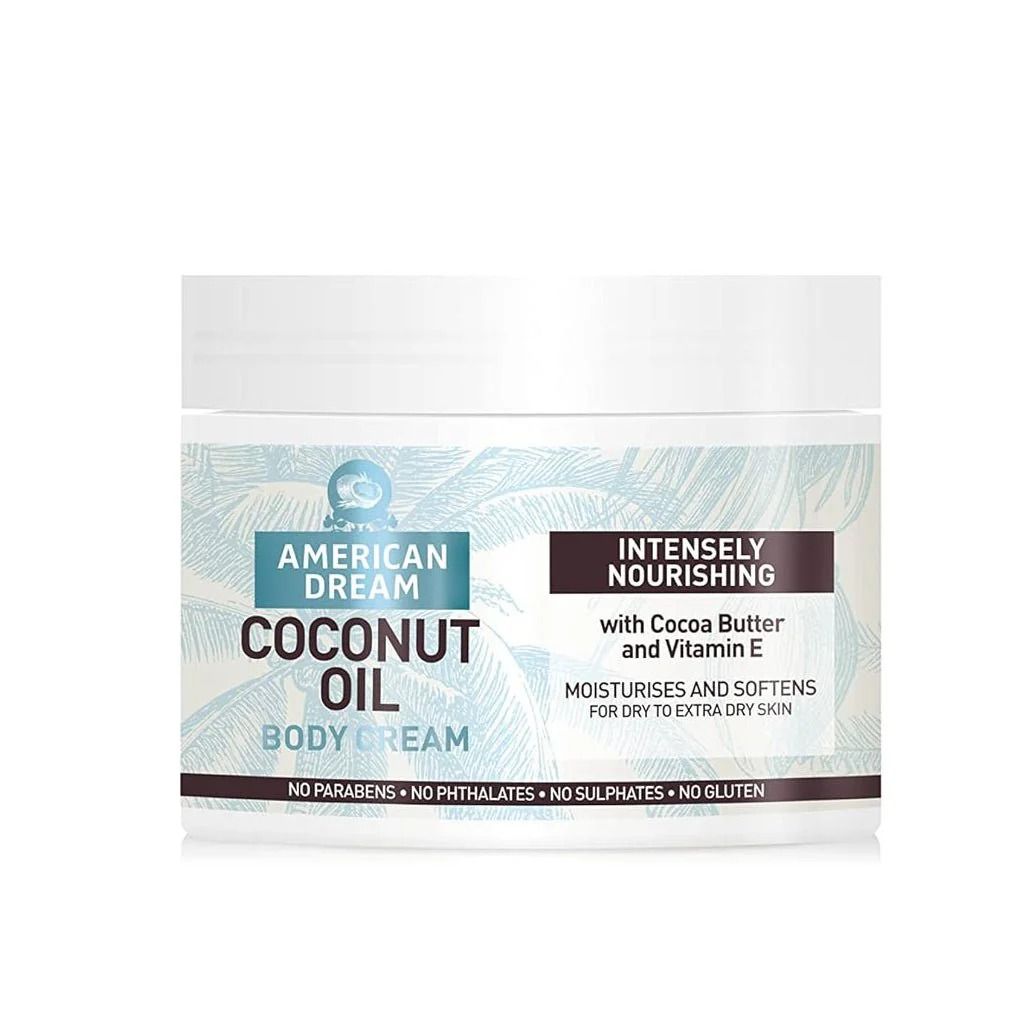 Coconut Cream American Dream 500 ml – Deep Moisturizing Coconut Oil Body Cream with Cocoa Butter & Vitamin E, Hydrates, Smooths & Fades Blemishes for All Skin Types