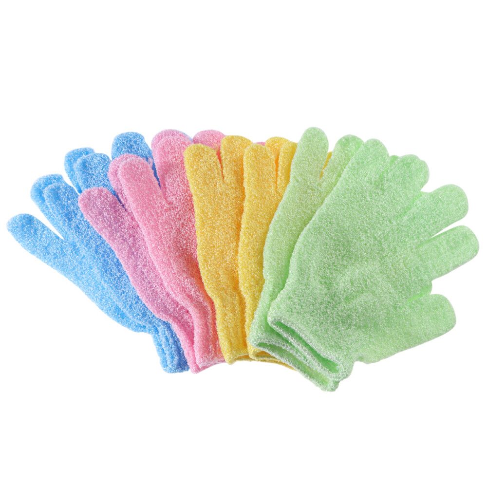 2 Pairs Body Exfoliating Bath Gloves – Spa & Shower Exfoliation Mitts in Multicolor Set (Pink, Purple, Blue, Beige)