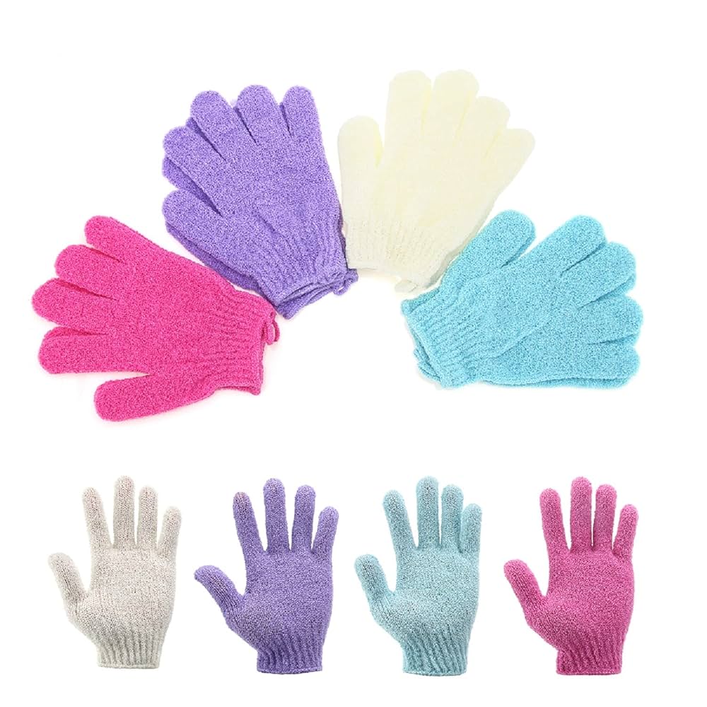 2 Pairs Body Exfoliating Bath Gloves – Spa & Shower Exfoliation Mitts in Multicolor Set (Pink, Purple, Blue, Beige)