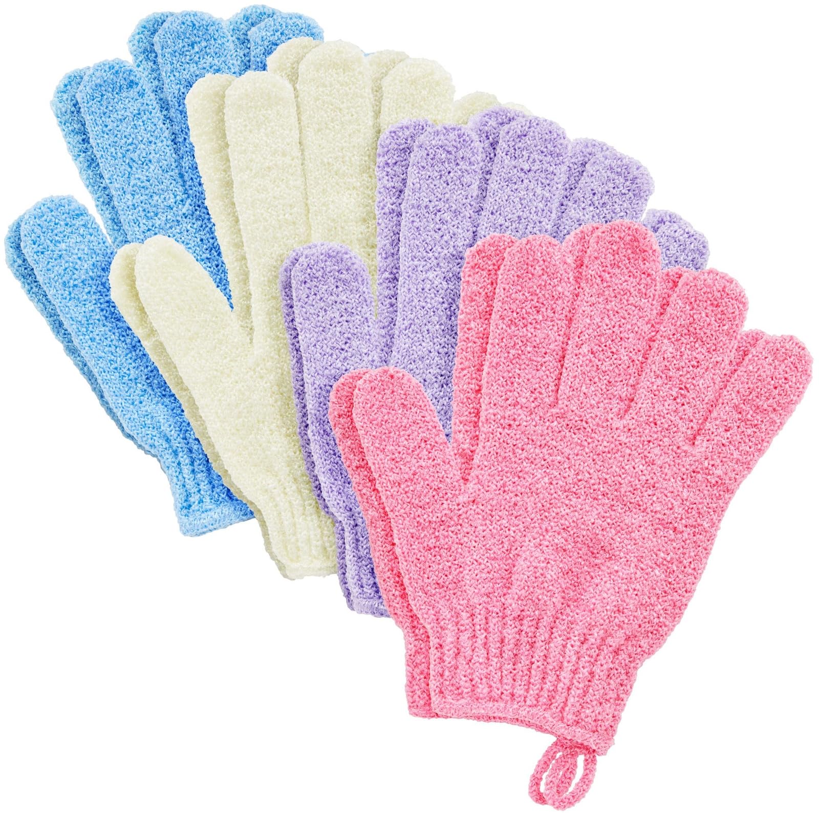 2 Pairs Body Exfoliating Bath Gloves – Spa & Shower Exfoliation Mitts in Multicolor Set (Pink, Purple, Blue, Beige)