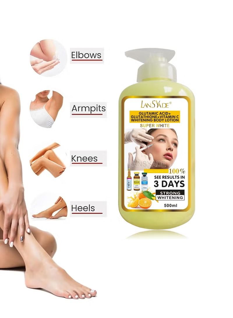 Lansyade Vitamin C Whitening Lotion 500 ml – Brightening Body Lotion with Vitamin C, AHA & Hydrating Serum Duo