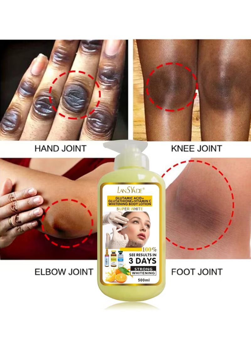Lansyade Vitamin C Whitening Lotion 500 ml – Brightening Body Lotion with Vitamin C, AHA & Hydrating Serum Duo