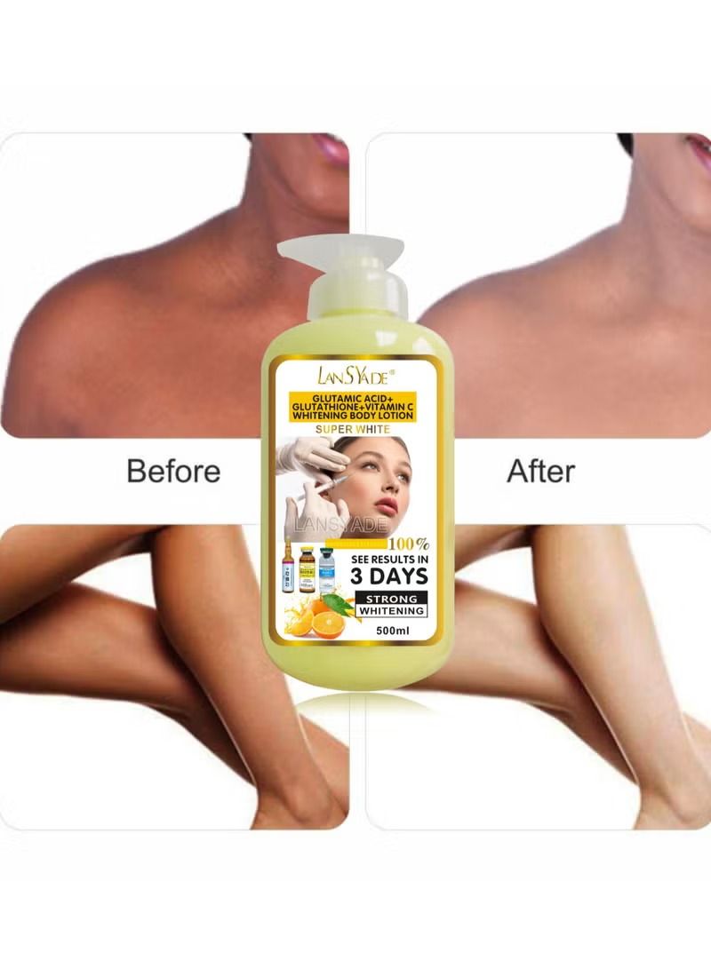 Lansyade Vitamin C Whitening Lotion 500 ml – Brightening Body Lotion with Vitamin C, AHA & Hydrating Serum Duo