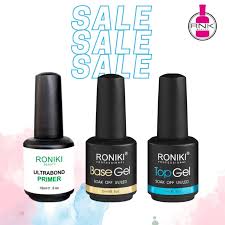 Roniki Soak-Off UV/LED Gel Nail Polish Top Coat + Base Coat – Long-Lasting, Chip-Resistant, High Gloss Finish, Quick Dry, Easy Application for Perfect Manicure – Ideal for Professional & Home Use