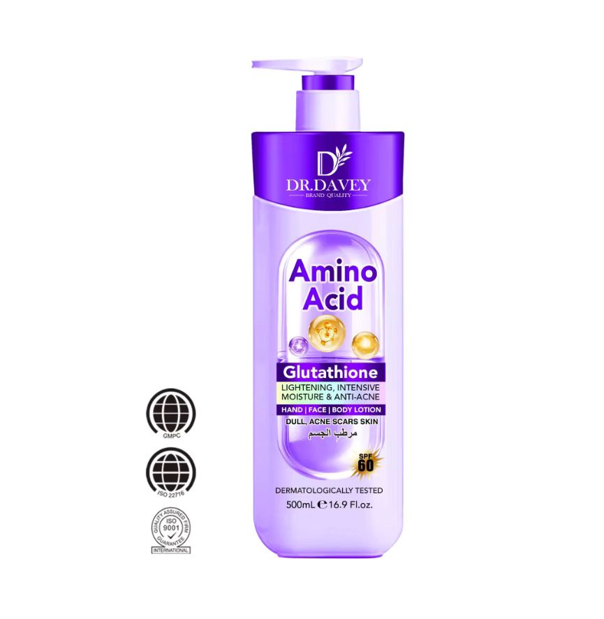 Dr. Davey Amino Acid Glutathione Skin Brightening Body Lotion – Deep Whitening, Dark Spot Removal, Anti-Aging Moisturizer for Smooth Radiant Skin – Fast Action Face & Body Lightening Cream