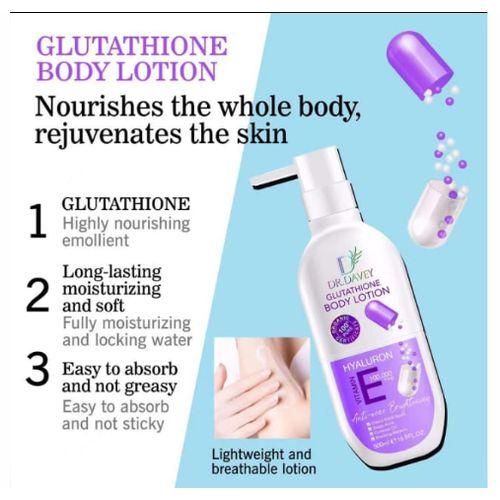 Dr. Davey Amino Acid Glutathione Skin Brightening Body Lotion – Deep Whitening, Dark Spot Removal, Anti-Aging Moisturizer for Smooth Radiant Skin – Fast Action Face & Body Lightening Cream