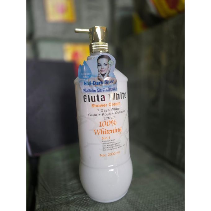 Gluta White Shower Cream 7 Days White – Glutathione + Kojic Acid + Collagen Extract, 100% Whitening 5-in-1 Body Wash, 2000ml – Skin Brightening, Moisturizing & Anti-Aging Solution