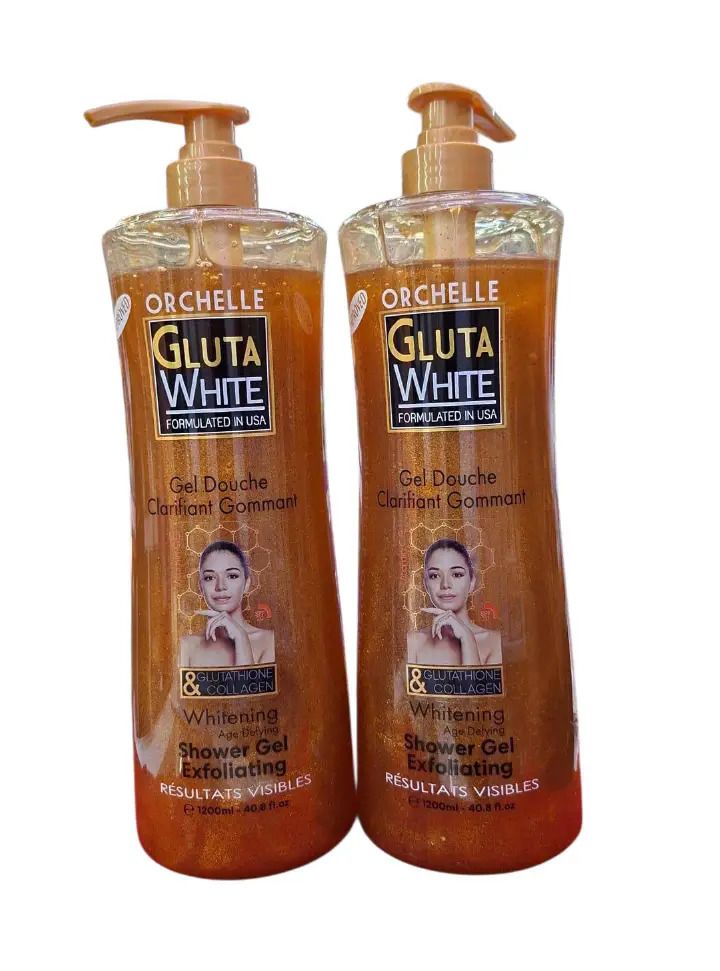 Orchelle Gluta White Shower Gel Exfoliating 1200ml – Glutathione & Collagen Infused, Deep Skin Whitening, Exfoliates, Moisturizes & Brightens, Anti-Aging Body Wash