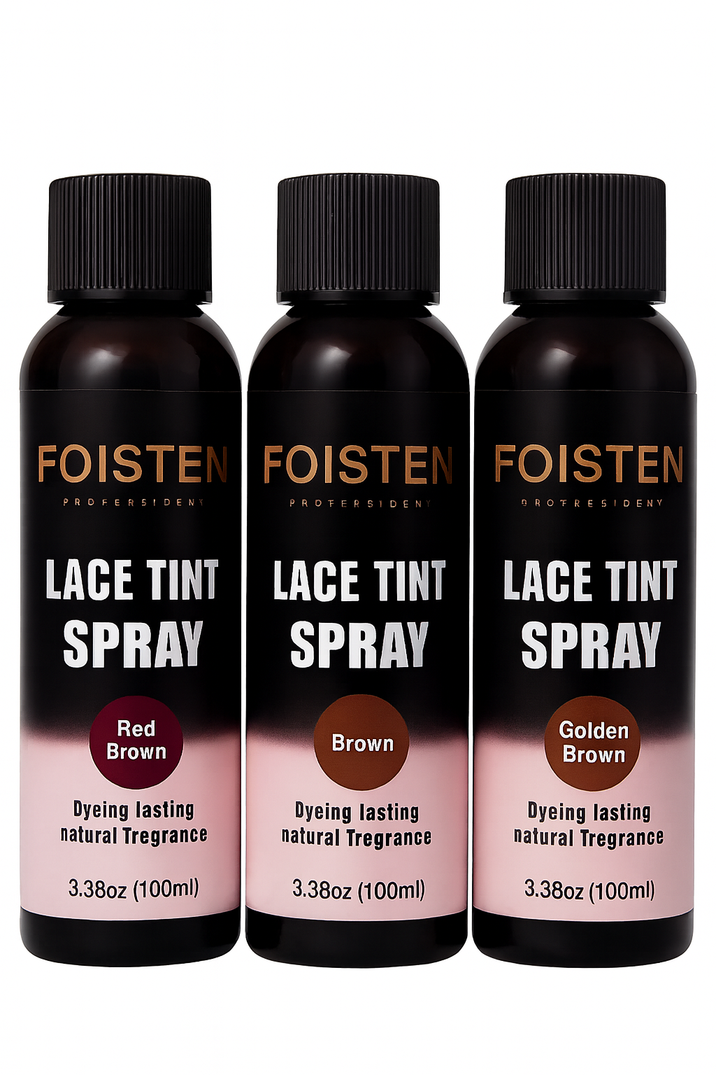 Foisten Professional Lace Tint Spray 100 ml – Quick-Dry Wig Lace Tinter, Buildable Medium Brown / Dark / Light Shades, Invisible Finish, No Residue, Seamless Lace Blending