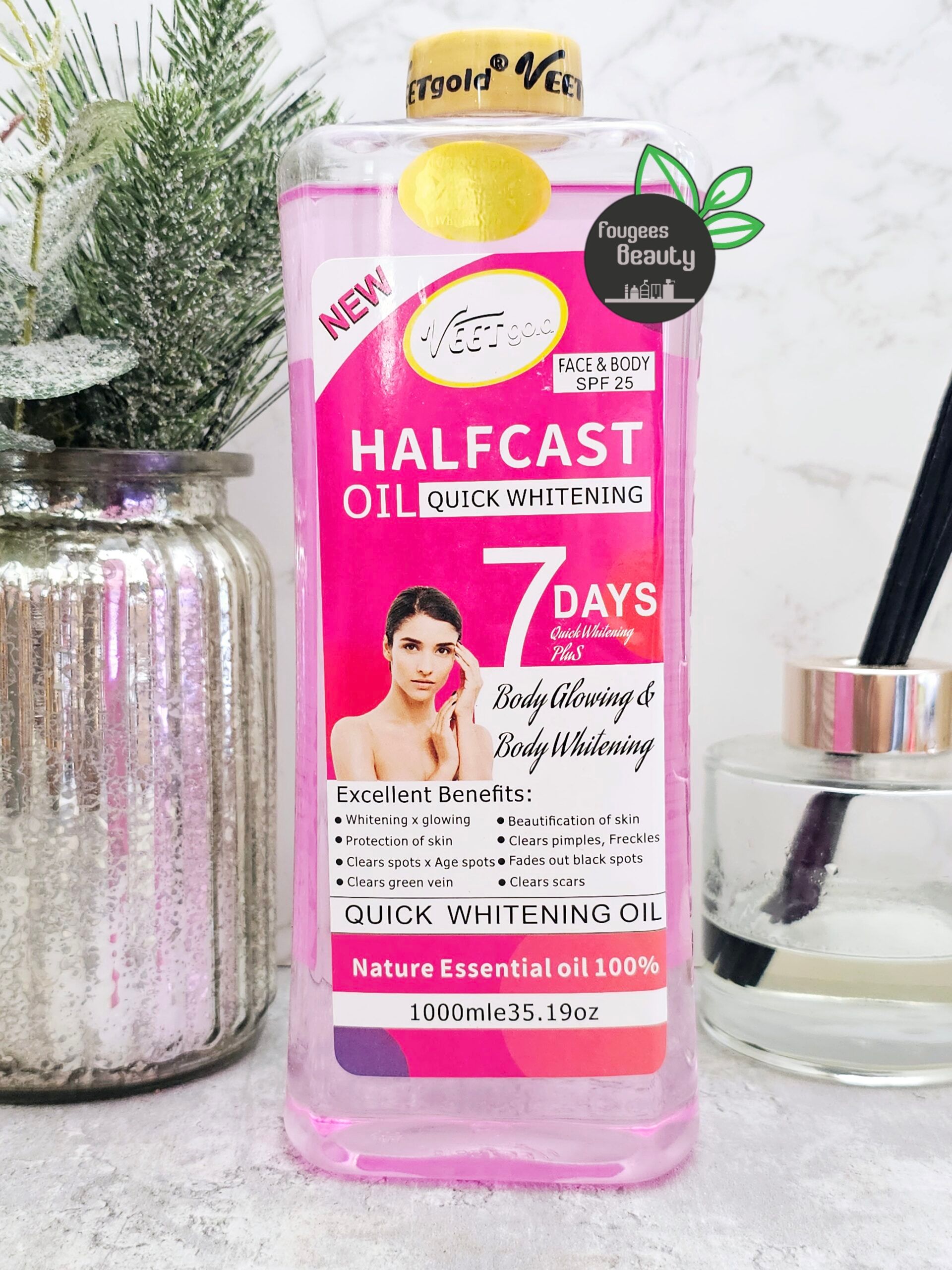 VeetGold Halfcast Quick Whitening Oil 200ml – SPF 25 Face & Body Brightening, 7-Day Even Tone, Hyperpigmentation Fade, Deep Moisturizing & Skin Elasticity Boost
