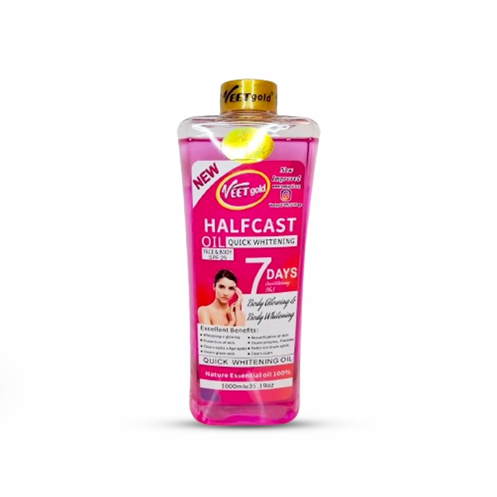 VeetGold Halfcast Quick Whitening Oil 200ml – SPF 25 Face & Body Brightening, 7-Day Even Tone, Hyperpigmentation Fade, Deep Moisturizing & Skin Elasticity Boost