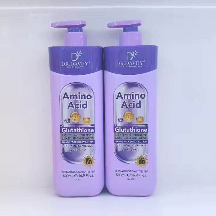 Dr. Davey Amino Acid Glutathione Skin Brightening Body Lotion – Deep Whitening, Dark Spot Removal, Anti-Aging Moisturizer for Smooth Radiant Skin – Fast Action Face & Body Lightening Cream