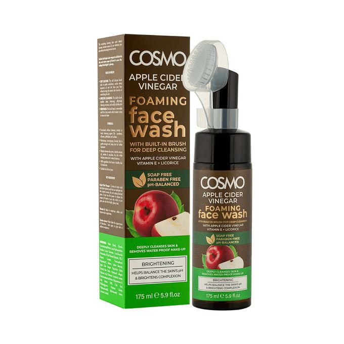 Cosmo Apple Cider Vinegar Foaming Face Wash 175ml – Deep Cleansing Soap-Free Face Wash with Built-in Brush, Tea Tree, Salicylic Acid & Neem, pH Balanced Clarifying Cleanser for Acne & Oily Skin