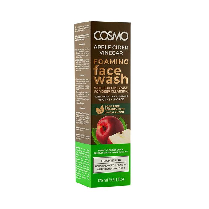 Cosmo Apple Cider Vinegar Foaming Face Wash 175ml – Deep Cleansing Soap-Free Face Wash with Built-in Brush, Tea Tree, Salicylic Acid & Neem, pH Balanced Clarifying Cleanser for Acne & Oily Skin