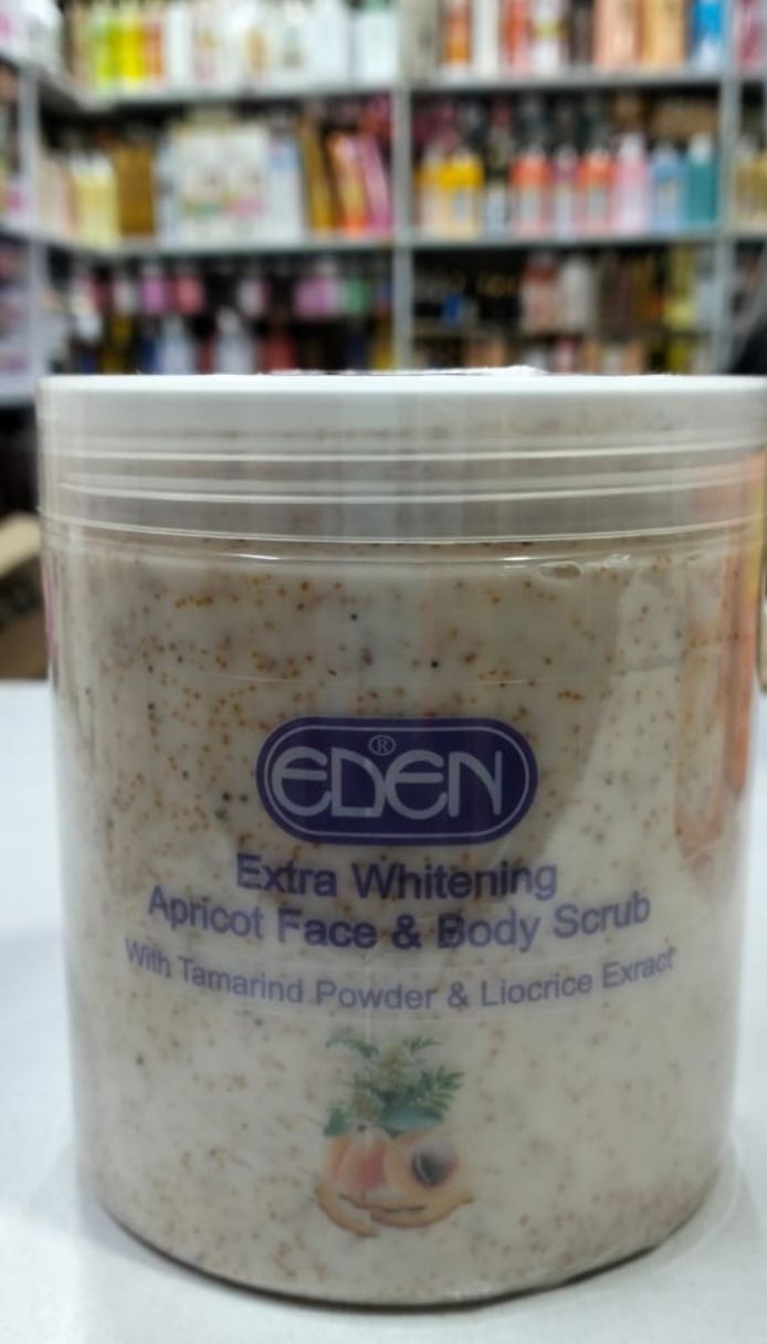 Eden Extra Whitening Apricot Face & Body Scrub – Deep Exfoliating Whitening Scrub with Natural Apricot Seeds, Tamarind Powder & Licorice Extract for Smooth, Bright, Glowing Skin 500ml