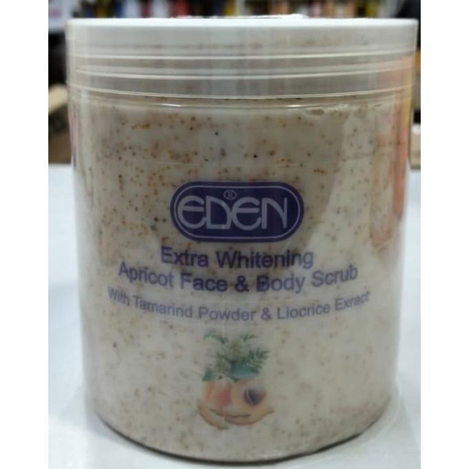 Eden Extra Whitening Apricot Face & Body Scrub – Deep Exfoliating Whitening Scrub with Natural Apricot Seeds, Tamarind Powder & Licorice Extract for Smooth, Bright, Glowing Skin 500ml