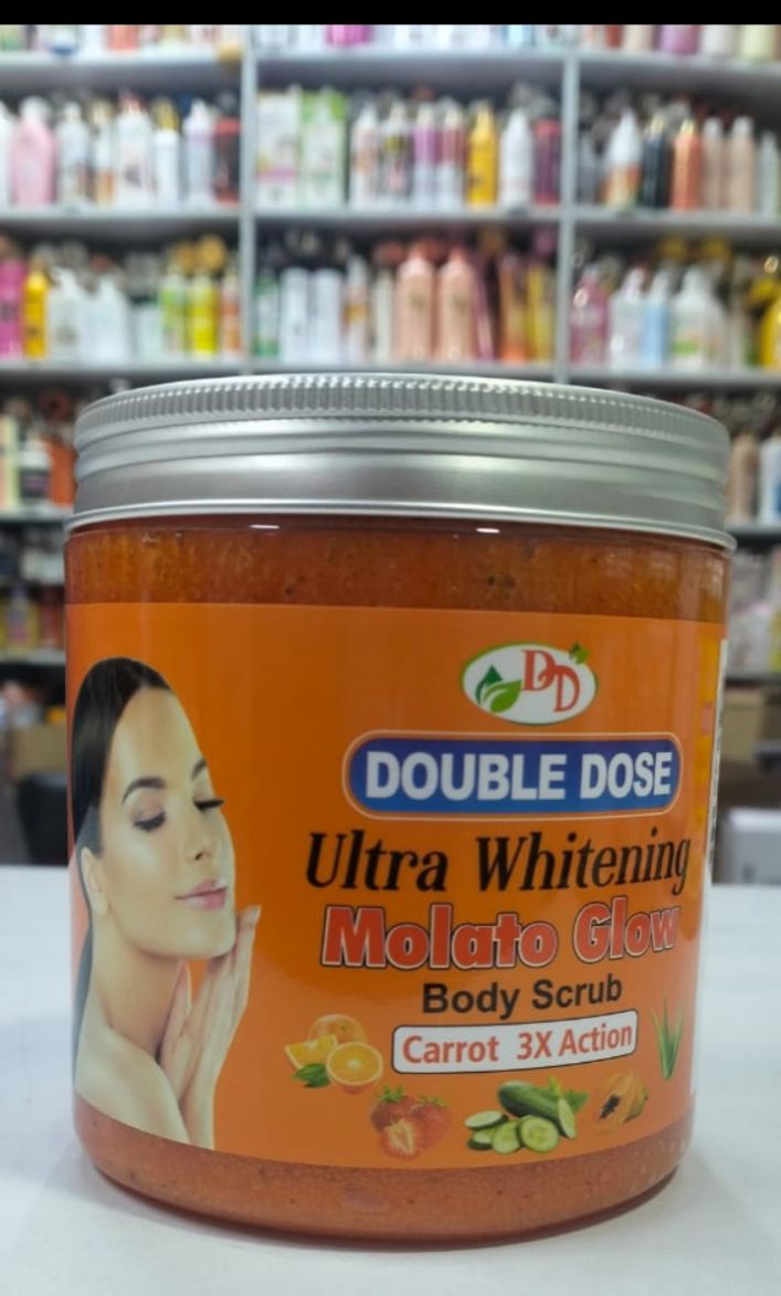 Double Dose Ultra Whitening Molato Glow Body Scrub Carrot – 3-Action Brightening Exfoliating Body Polish, Deep Cleanse, Smooth Skin, Moisturizing & Glow Enhancer for All Skin Types