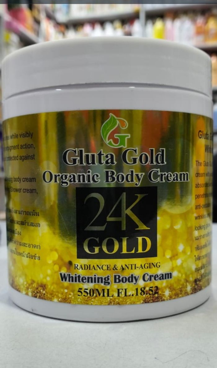 Gluta Gold Organic Body Cream 550ml – 24K Gold Radiance Whitening & Anti-Aging Moisturizing Body Lotion, Deep Hydration, Even Skin Tone & Glow, Natural Whitening & Skin Repair Cream