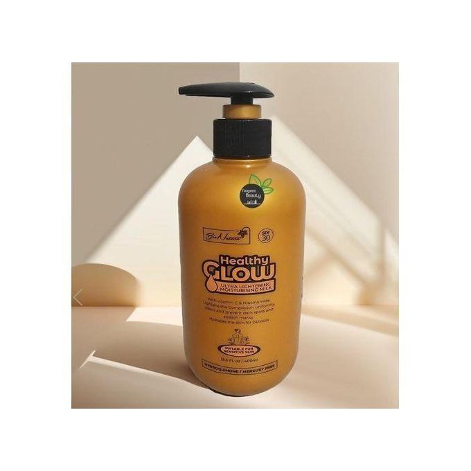 Healthy Glow Ultra Lightening Moisturizing Milk 400ml – Skin Brightening Body Lotion for Even Tone, Deep Hydration & Smooth Radiant Skin, Anti-Dark Spot Whitening Body Milk with Natural Extracts