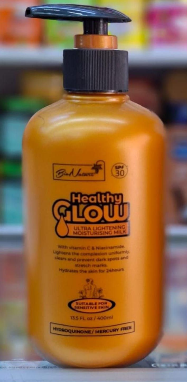 Healthy Glow Ultra Lightening Moisturizing Milk 400ml – Skin Brightening Body Lotion for Even Tone, Deep Hydration & Smooth Radiant Skin, Anti-Dark Spot Whitening Body Milk with Natural Extracts
