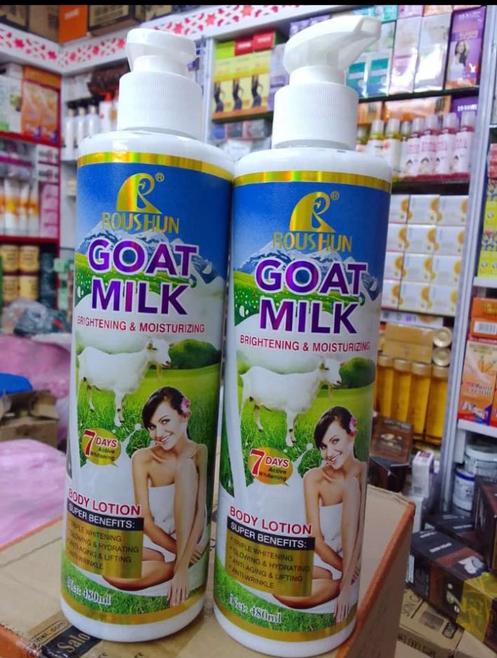 Roushun Goat Milk Brightening & Moisturizing Body Lotion 480ml – Deep Hydration, Skin Brightening & Even Tone, Anti-Aging, Smooth Soft Skin, Shea & Collagen Body Cream