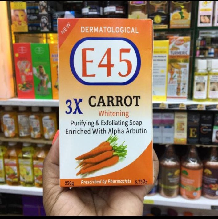 E45 3X Carrot Whitening & Exfoliating Purifying Soap 250g – Alpha Arbutin & Carrot Extract Brightening Bar, Dark Spots Fade, Smooth Glow Skin, Deep Cleanse & Moisturize