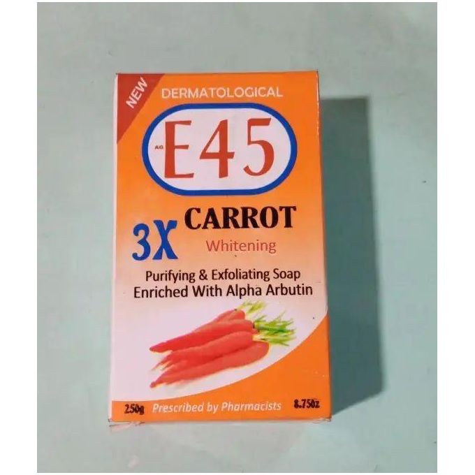 E45 3X Carrot Whitening & Exfoliating Purifying Soap 250g – Alpha Arbutin & Carrot Extract Brightening Bar, Dark Spots Fade, Smooth Glow Skin, Deep Cleanse & Moisturize