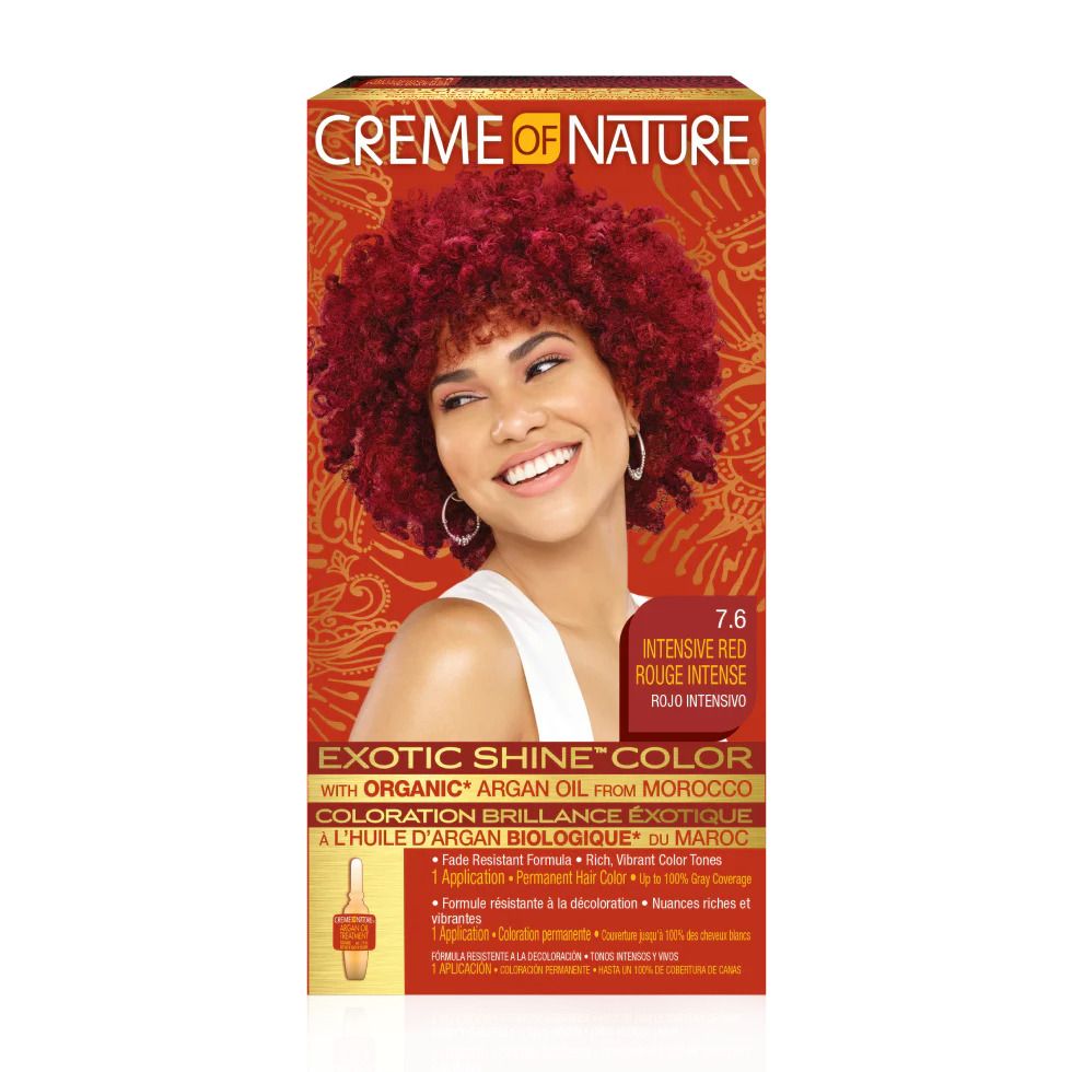 Creme Of Nature Exotic Shine Color 7.6 Intensive Red – Permanent Hair Dye With Argan Oil from Morocco, Rich Vibrant Red Shade, Conditioning Color Gel, Up to 100% Grey Coverage