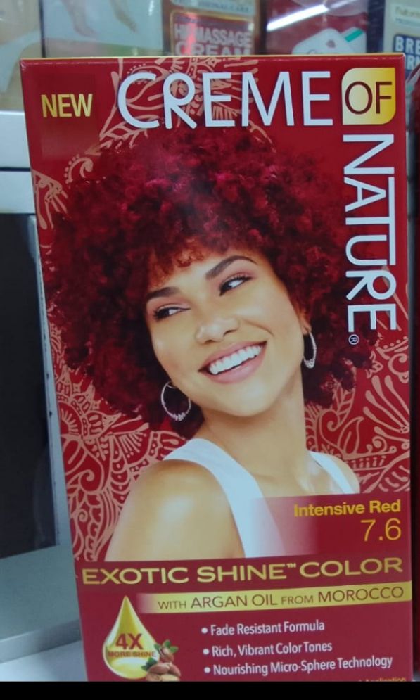 Creme Of Nature Exotic Shine Color 7.6 Intensive Red – Permanent Hair Dye With Argan Oil from Morocco, Rich Vibrant Red Shade, Conditioning Color Gel, Up to 100% Grey Coverage