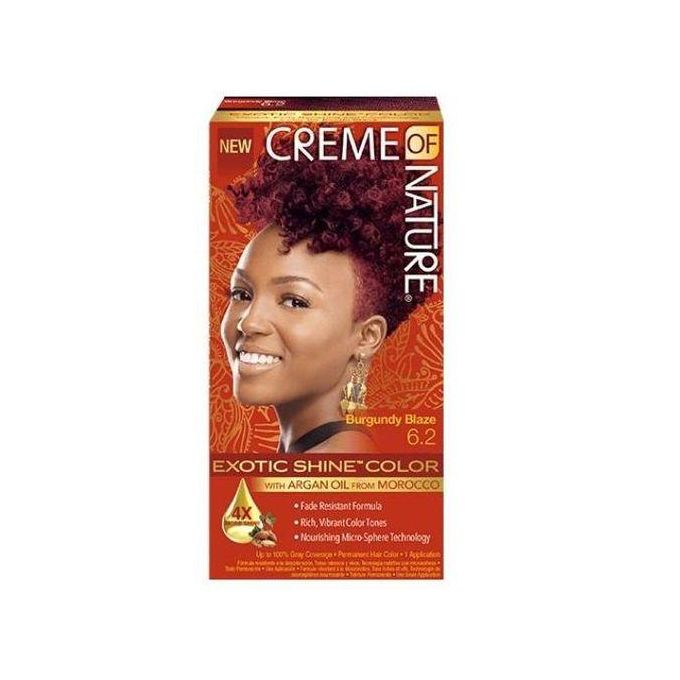 Creme of Nature Burgundy Blaze 6.2 Exotic Shine Hair Color – Permanent Rich Burgundy Red Dye with Argan Oil from Morocco, Long-Lasting Vibrant Shine, Deep Conditioning & 100% Grey Coverage