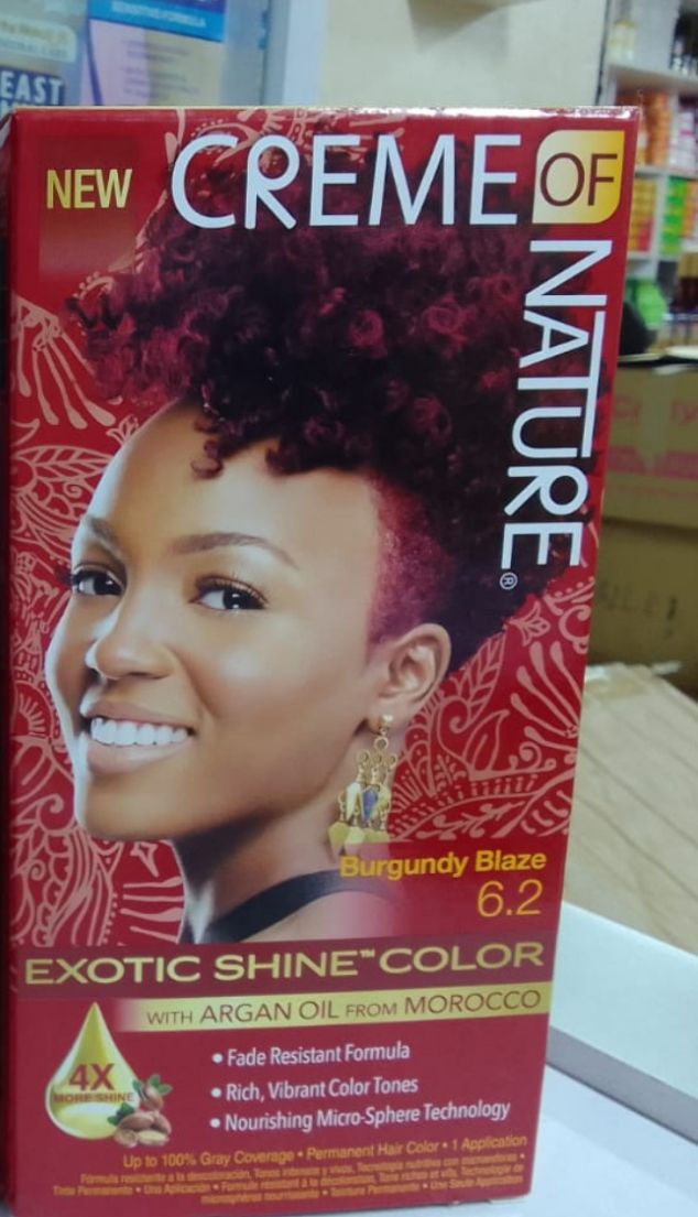Creme of Nature Burgundy Blaze 6.2 Exotic Shine Hair Color – Permanent Rich Burgundy Red Dye with Argan Oil from Morocco, Long-Lasting Vibrant Shine, Deep Conditioning & 100% Grey Coverage