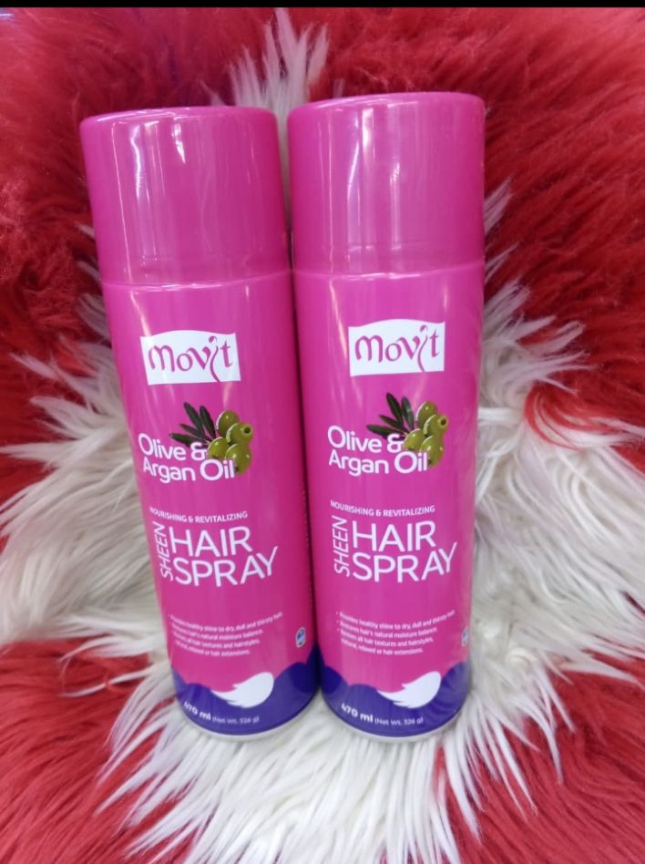 Movit Olive & Argan Oil Nourishing Revitalizing Sheen Hair Spray 470ml – Adds Instant Shine, Moisturizes Dry Hair, Controls Frizz, Softens & Protects Natural, Relaxed & Braided Hair