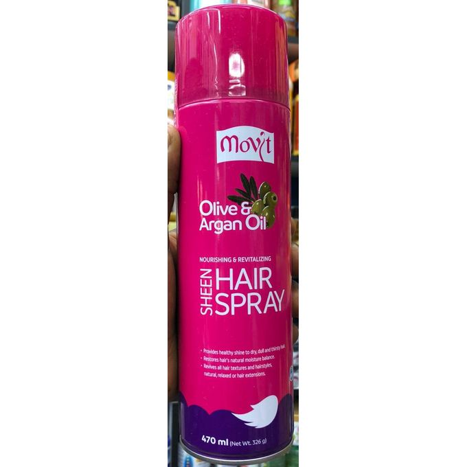 Movit Olive & Argan Oil Nourishing Revitalizing Sheen Hair Spray 470ml – Adds Instant Shine, Moisturizes Dry Hair, Controls Frizz, Softens & Protects Natural, Relaxed & Braided Hair