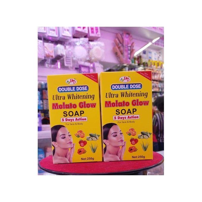 Whitening Molato Glow Soap Double Dose Ultra 5 Days Action 250g Fast Brightening & Anti Dark Spots Bar Soap for Face & Body Even Tone Radiant Skin Whitening Cleanser Bar Soap