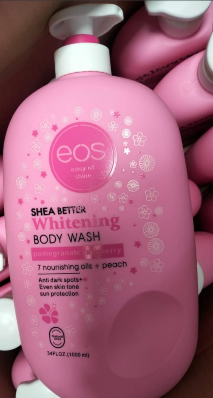 Whitening Body Wash EOS Shea Butter Pomegranate Raspberry 1000ml 7 Nourishing Oils Peach Extract Anti Dark Spots Even Skin Tone Sun Protection Moisturizing Shower Gel