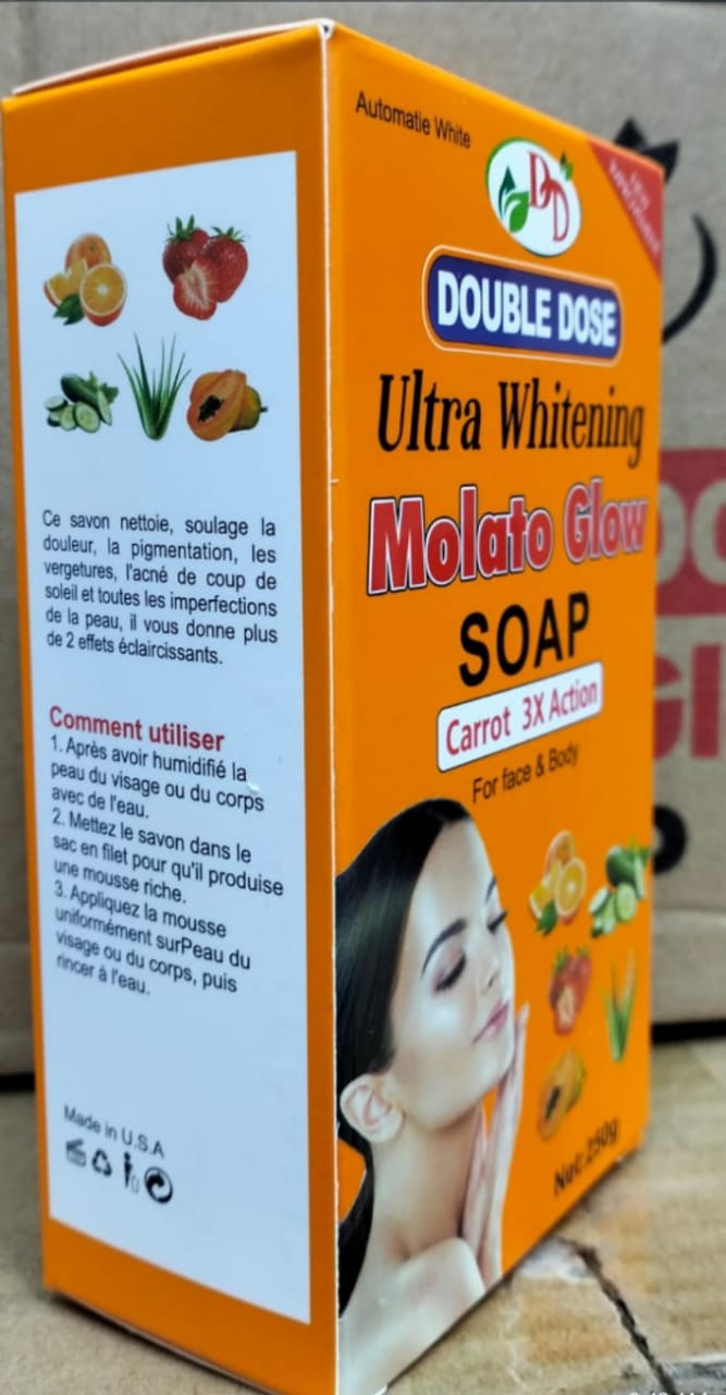Double Dose Ultra Whitening Molato Glow Soap Carrot 3× Action 250g Brightening Bar Soap for Face & Body Reduce Dark Spots Even Skin Tone Deep Clean Pore Care Moisturizing Glow Bar