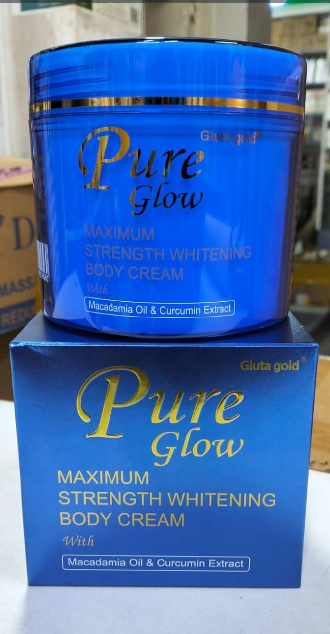 Whitening Body Cream Gluta Gold Pure Glow Maximum Strength Brightening Moisturizing Cream with Macadamia Oil Curcumin Extract Anti Dark Spots Even Skin Tone Radiant Glow Care