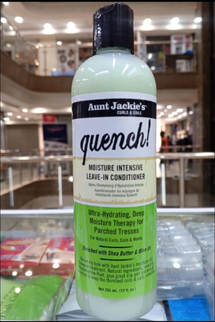 Aunt Jackie’s Quench! Moisture Intensive Leave-In Conditioner Ultra Hydrating Deep Moisture Therapy with Shea Butter & Olive Oil | For Natural Curls Coils Waves Soft Frizz-Free Hair 355ml