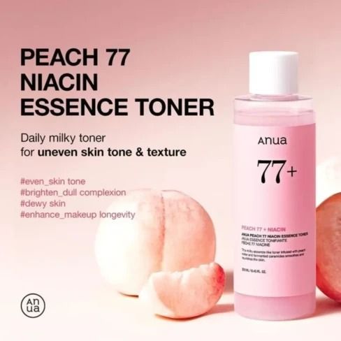 Anua Peach 77 Niacin Essence Toner 250ml – Brightening Hydrating Facial Toner with 77% Peach Extract, Niacinamide Glow Care, Korean Skincare for All Skin Types, Daily Moisturizing Essence