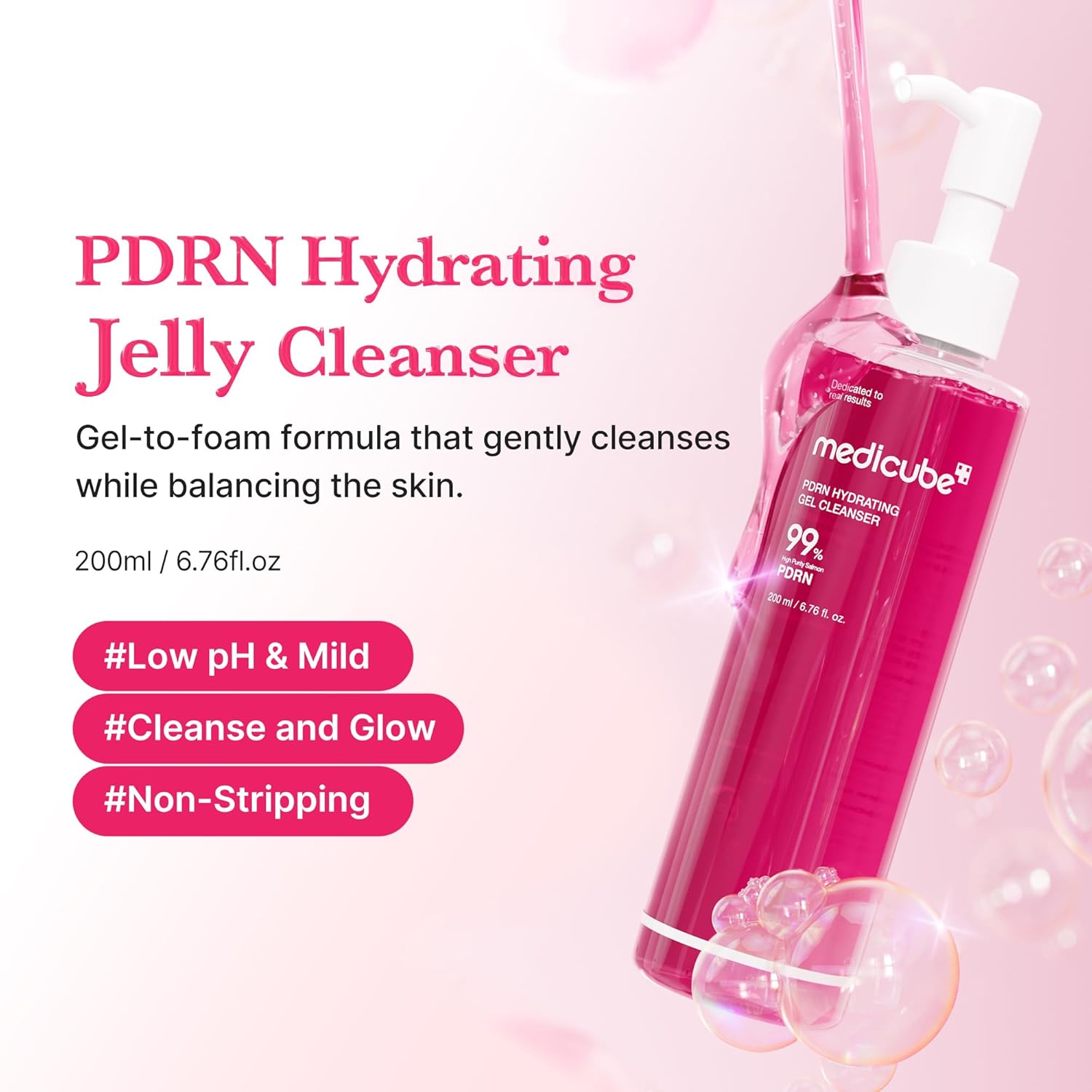 Medicube PDRN Hydrating Gel Cleanser 200ml – 99% PDRN Moisture Cleanser, Gentle Low pH Face Wash for Sensitive Skin, Deep Cleansing Hydration, Skin Barrier Care