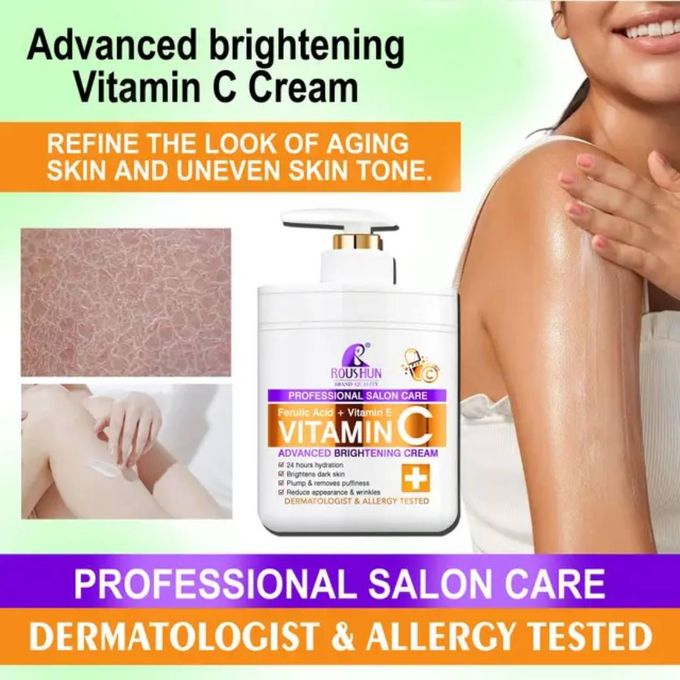 Roushun Professional Salon Care Brightening Cream – Ferulic Acid Vitamin C & Vitamin E Advanced Face Cream, Skin Tone Correcting Moisturizer for Radiant Even Glowing Skin